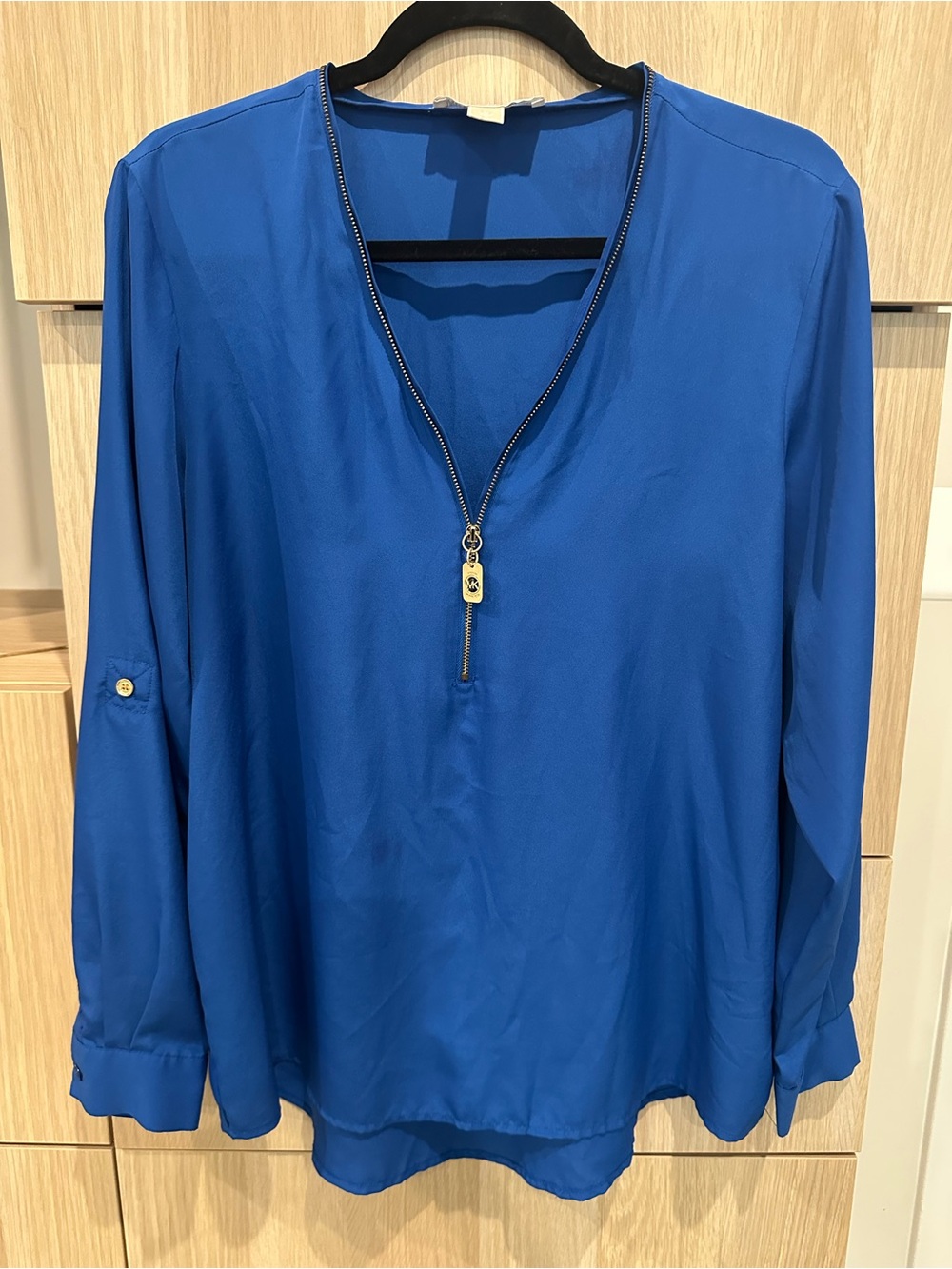 MK Royal Blue Zip-Front Long Sleeve Blouse size Large